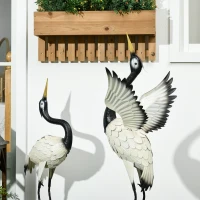 Outsunny Set of 2 Garden Sculptures Heron Statues Lawn Patio Backyard Ornaments, 35.4"-40.6", White and Black(m-7)