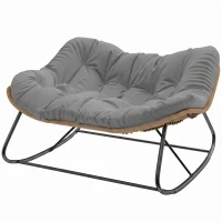 Outsunny Indoor Outdoor Double Papasan Rocking Chair, Oversized Rocking Egg Chair with Cushion for Garden, Patio, Gray(m-1)