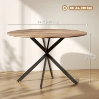 HOMCOM 47" Round Kitchen Table for 4, Industrial Dining Table with Steel Legs for Dining Room, Dark Brown and Black(m-3)