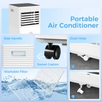 HOMCOM 10000 BTU Mobile Air Conditioner for Cooling and Dehumidifying, Remote Control, 24H Timer, LED Display, White(m-9)