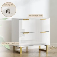 HOMCOM Lateral File Cabinet with 2 Drawers, Modern Filing Cabinet for Letter/A4/Legal Size Files, High Gloss White(m-7)