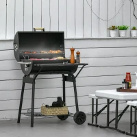 Outsunny 30" Charcoal Barbecue Grill with Wheels Outdoor Barbecue with Adjustable Charcoal Rack, Storage Shelf, Wheel, for Garden Camping Picnic(m-8)