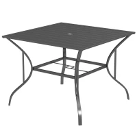 Outsunny Square Outdoor Patio Dining Table, Garden Table with Umbrella Hole, Slatted Metal Top for Backyard, Poolside, Dark Grey(m-2)