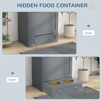PawHut Pet Feeder Station Storage Cabinet, Dog Food Storage Container with Dog Raised Bowls, Watering Supplies, Grey(m-6)