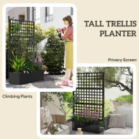 Outsunny Galvanized Raised Garden Bed Planter Box with Trellis for Climbing Plants, Vegetable, Vines, 43" x 16" x 70", Black(m-5)