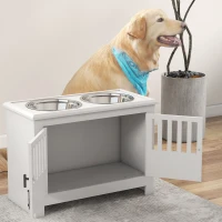 PawHut Dog Food Storage Cabinet with Bowls & Dog Feeding Station, White(m-9)