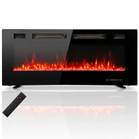 HOMCOM 50" Electric Fireplace, Ultra-Thin Recessed, Wall Mounted and Freestanding Fireplace w/ Flame Effect, 750W/1500W, Black(m-13)