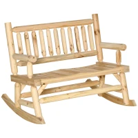 Outsunny 2-Person Wood Rocking Chair with Log Design, Heavy Duty Loveseat with Wide Curved Seats for Patio, Backyard, Garden, Natural(m-1)