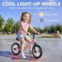 Qaba Balance Bike, Baby Bike with Lighting Wheels, Adjustable Seat and Handlebar, Steering for 2-5 Years Old, Pink(m-4)