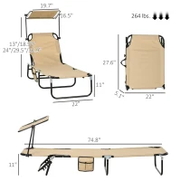 Outsunny Chaise Lounge Pool Lounge Chairs Set of 2, Outdoor Sun Tanning Chairs, Reclining Back, Steel Frame and Side Pocket, Tan(m-3)