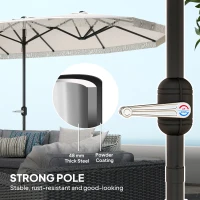 Outsunny 15ft Rectangle Patio Umbrella UPF30+ Extra Large Outdoor Umbrella with Fringe and Crank Handle, Cream White(m-6)