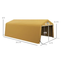 Outsunny Carport 12' x 20' Portable Garage, Heavy Duty Car Port Canopy with Ventilation Windows and Large Roll-up Door, Yellow(m-3)