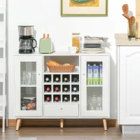 HOMCOM Sideboard Storage Cabinet, Kitchen Cupboard with Glass Doors, Drawer, 12-Bottle Wine Rack for Living Room, White(m-8)