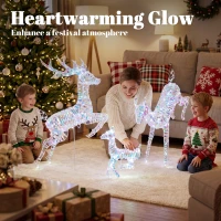 Outsunny 3-Piece Lighted Reindeer Family Set, Iridescent Outdoor Christmas Decoration, Deer Family with 8 Modes, Daily Timer(m-4)