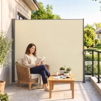 Outsunny 118" x 79" Retractable Side Awning Patio Outdoor Folding Privacy Screen with Resistance to UV Rays & Wind, Cream White(m-10)