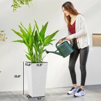 Outsunny 22.8 Inch Set of 3 Outdoor Planters with Stone Finish and Wheels, Stackable Tapered Planters with Drainage Hole, White(m-3)