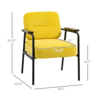 HOMCOM Modern Accent Chair with Cushioned Seat and Back, Upholstered Velvet Armchair for Bedroom, Living Room Chair with Arms and Steel Legs, Yellow(m-3)
