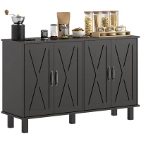 HOMCOM Kitchen Sideboard Cabinet with 4 Barn Doors and 2 Adjustable Shelves, Buffet Table for Living Room, Hallway, Black(m-12)