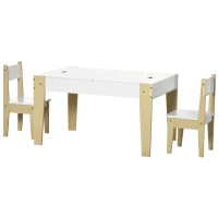 Qaba 3 Pcs Kids Table and Chair Set with Storage Under Tabletop, Activity Table and 2 Chairs, Kids Drawing Table for Playroom Furniture, White(m-11)