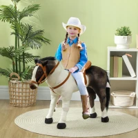 Qaba Ride on Horse for Toddlers 3-8 Years Old, Stuffed Animal Horse Toy with Neighing Sound, Brown(m-2)