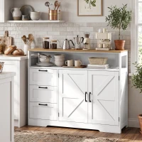 HOMCOM Sideboard Buffet Cabinet with Storage and Charging Station, 48" Farmhouse Kitchen Storage Cabinet with 3 Drawers, White(m-8)