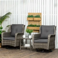 Outsunny Patio Bistro Set, Porch Furniture with 360° Rotation & Rocking Function, 28.25"x30.75"x36.25", Gray(m-10)
