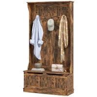 HOMCOM 3-In-1 Entryway Bench with Coat Rack, Hall Tree with Bench and Shoe Storage, 5 Hooks for Hallway Rustic Brown(m-1)