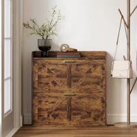 HOMCOM Narrow Shoe Storage Cabinet, Farmhouse Slim Shoe Cabinet with 2 Flip Drawers, Adjustable Shelves, Rustic Brown(m-11)