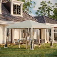 Outsunny 10' x 10' Pop Up Canopy Tent Gazebo, Foldable Canopy Tent with Zipper Mesh Sidewalls and Carry Bag, Easy Setup Screen Shelter for Backyard Patio Outdoor, Beige(m-1)