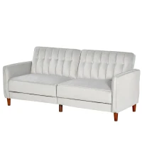 HOMCOM Convertible Sofa Sleeper Futon with Split Back Design Recline, Thick Padded Velvet-Touch Cushion Seating and Wood Legs, Light Grey(m-11)
