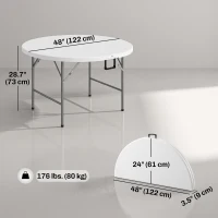 Outsunny Φ48" Folding Patio Table, Outdoor HDPE Picnic Table, Card Table for 6, Round Folding Banquet with Metal Frame, White(m-3)