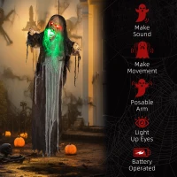 HOMCOM 6' Life Size Decoration Animatronic Green Big-mouth Monster Outdoor Halloween, Sound and Motion Activated(m-7)