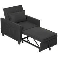 HOMCOM 3-in-1 Convertible Chair Bed, Pull Out Sofa Bed Sleeper Chair with Adjustable Backrest, Pillow, and Pockets, Dark Gray(m-1)
