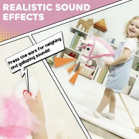 Qaba Unicorn Stick Horse, Plush Hobby Horse with Wood Wheels, Real Pony Neighing and Galloping Sounds, for Kids, White(m-4)