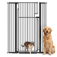 PawHut 53.1" Tall Dog Gate with Cat Door, 32"-42.5" Wide Adjustable Pressure Mounted for Doorways, Hallways, No Drilling, Black(m-13)