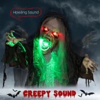 HOMCOM 6' Life Size Decoration Animatronic Green Big-mouth Monster Outdoor Halloween, Sound and Motion Activated(m-4)