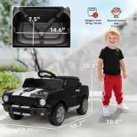 Qaba Licensed Ford Shelby GT 350 Kids Ride On Car with Remote Control, Adjustable Speed, MP3, Smooth Start, LED Lights, Black(m-3)