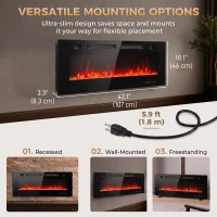 HOMCOM 42" Electric Fireplace, Ultra-Thin Recessed, Wall Mounted and Freestanding Fireplace w/ Flame Effect, 750W/1500W, Black(m-3)