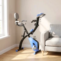 Soozier Folding Exercise Bike, 3-in-1 Recumbent Exercise Bike, Upright Workout Bike with Pulse Sensor, Arm Resistance Bands, Adjustable Seat, 8-Level Magnetic Resistance, Blue(m-9)