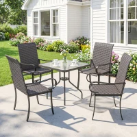 Outsunny Set of 4 Outdoor Wicker Dining Chairs with Armrest, Steel Frame, Highback and Deep Seating, Brown(m-9)