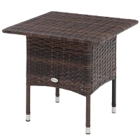 Outsunny 20" Patio Wicker Coffee Table, Outdoor Coffee Table with Plastic Board Underneath the Woven Tabletop for Patio, Garden, Balcony, Mixed Brown(m-11)