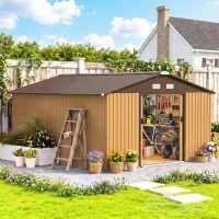 Outsunny Garden Metal Shed, Storage Shed Utility Storage with Double Locking Doors for Bike, Yard Tools, Yellow(m-2)