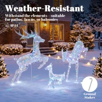 Outsunny 3-Piece Lighted Reindeer Family Set, Iridescent Outdoor Christmas Decoration, Deer Family with 8 Modes, Daily Timer(m-7)