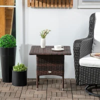 Outsunny 20" Patio Wicker Coffee Table, Outdoor Coffee Table with Plastic Board Underneath the Woven Tabletop for Patio, Garden, Balcony, Mixed Brown(m-9)