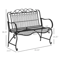 Outsunny Metal Park Bench for Front Porch, Loveseat Like 2 Person, Armrests, Steel Frame, European Antique Style Outdoor Furniture, Black(m-3)