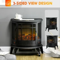 HOMCOM 22" Electric Fireplace Stove, Freestanding Electric Fire Place Heater with Realistic LED Flame, Adjustable Temperature, 1500W, Black(m-6)