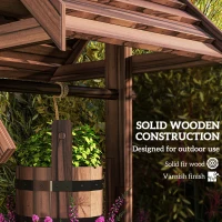 Outsunny Wood Wishing Well Outdoor Wooden Planter with Hanging Bucket and Drainage Hole for Garden, Patio, Backyard, Tan(m-6)