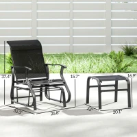 Outsunny Outdoor Glider with Ottoman, Patio Glider Chair Set with High Back, Wide Seat for Porch, Garden, Backyard, Black(m-3)