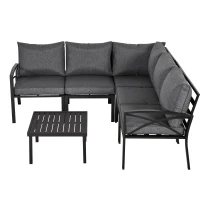 Outsunny 6-Piece Patio L-Shaped Sofa Conversation Set with Coffee Table, Water-Fighting Materials, & Comfort, Grey(m-11)