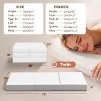 HOMCOM Foldable Mattress Twin Size, 6 Inch Tri Fold Memory Foam Mattress with Washable Cover & Non-Slip Bottom, 75" x 38" x6"(m-3)